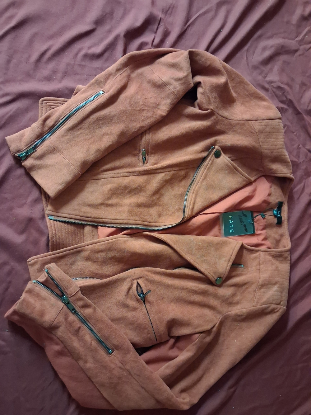 Fate Dusty Rose Suede Moto Jacket